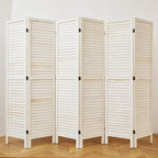 Room Dividers and Folding Privacy Screens, Wood Louvered Separators Divider Wall for Home Office Bedroom - 6 Panels, 67 * 90inch (White-Washed)