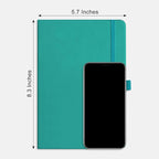 RETTACY Bullet Dotted Journal Notebook, 256 Pages, A5 Medium Size (5.7'' × 8.3''), Leather Hardcover, 120 GSM Thick Paper, for Bullet Journaling, Planning, Tracking (Cyan)
