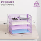 Marbrasse 2 Pack 4 Tier Paper Organizer Letter Tray - Mesh Desk File Organizer with Handle, Paper Sorter Organizer for Letter/A4 Office File Folder Holder (Purple, 12.6" x 9.1" x 10.7")
