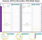 Daily Planner 2026 Full Page Per Day- 2026 Daily & Monthly Planner from January 2026 to December 2026, Day Planner 2026 with 12 Months Tabs, 6.4" x 8,5", Purple