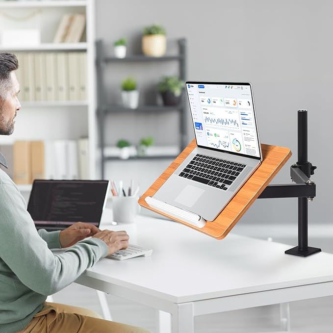 wishacc Premium Height Adjustable Book Stand - Clamp-On Tabletop Holder with Sturdy Page Clips | Aluminum Alloy & Wood Construction for Reading
