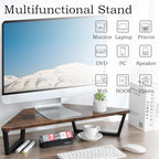 TEAMIX 26 inch Triangle Monitor Stand Riser, Desktop Corner Shelf with Metal Leg Wood Computer Stand with Storage Laptop Riser Office Organization
