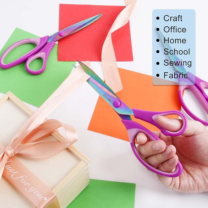 Zicolu 8.5" Scissors Bulk Set of 12-Pack, Sharp Scissors all Purpose Heavy Duty, Non-Stick and Titanium Coating Blade, Multipurpose Shears for Office Home School Sewing Fabric DIY Craft Supplies