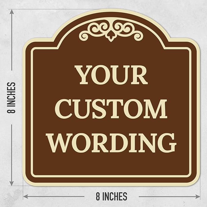 Custom Decorative Sign, Personalized Metal Sign for Business, Driveway, Home, Airbnb, Office Door Plaque, Brown Background Sign, 8x8 Inches, ACM, Fade Resistant, Made in USA by Sigo Signs