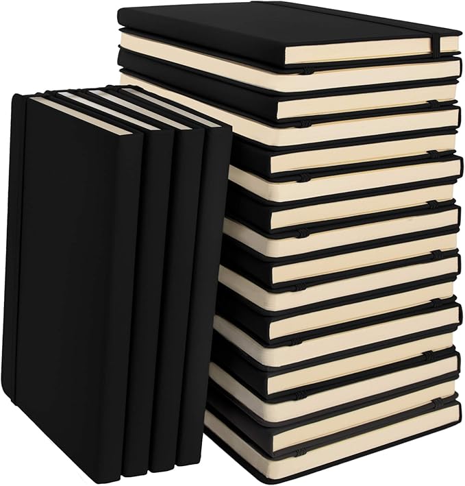 Simply Genius A5 Hardcover Dotted Notebook - Lay-Flat Binding & Grid Pages - Durable Leatherette Cover & Dotted Journal Multipack - Ample 192-Page Bulk Journals - Pack of 20, A5, Black