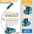 VAVOFO Rechargeable Book Light for Reading in Bed Kids, 7 LED Reading Light with 9-Level Warm Cool White Daylight, Eye Care Lamp with Power Indicator for Bookworms (Green)