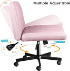 PUKAMI Criss Cross Chair with Wheels,Fabric Padded Armless Cross Legged Office Desk Chair for Home Office,Modern Swivel Height Adjustable Wide Seat Computer Task Vanity Chair(Pink)