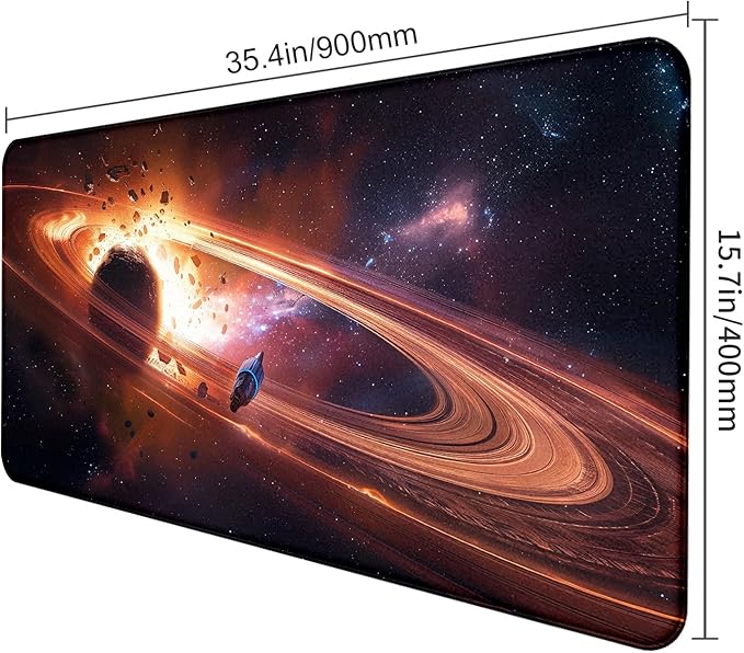 Personalized Galaxy Starry Sky Nebula Customized Computer Keyboard Office Desk Pad, Cute Space Planet Full Table Extended Mouse Pad 35.4 x 15.7 Inches