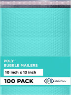 Teal 10x13 Inch Poly Bubble Mailers |Self Seal Padded Envelopes for Thick books | Air Cushioned Bubble Mailer | Usable Size 9.5x13 Inch | Waterproof Lightweight Mailing Shipping Bags | 100 Pack Bulk