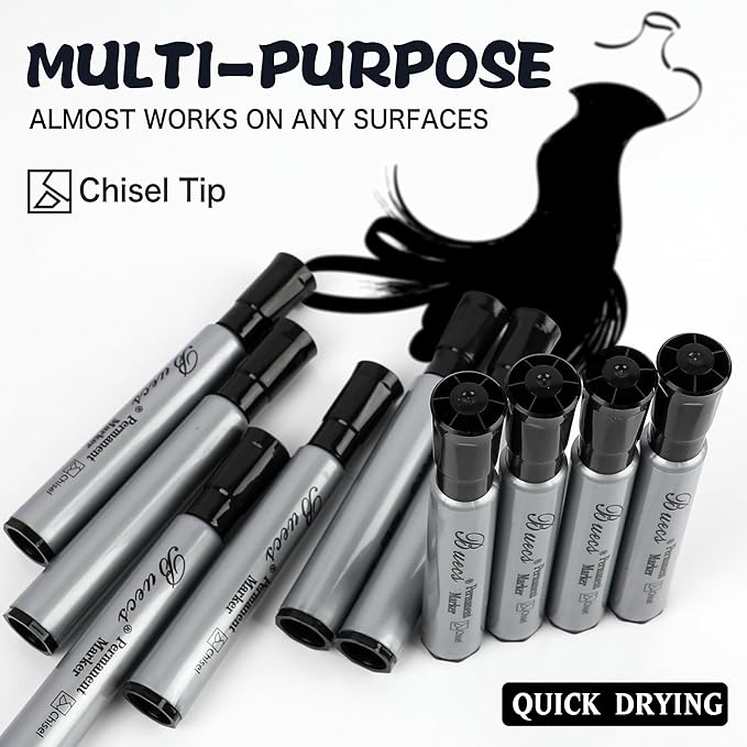 Buecs Permanent Markers, 80 Count Black Permanent Markers, Chisel tip, Waterproof &Fade Resistant, Quick Drying, Office Supplies for School, Office, Home