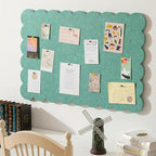 Mooliwe Scalloped Felt Bulletin Board 24 x 18 Inches Foldable Sage Green Pin Cork Board Alternative for Wall, 2' x 1.5' Trifold Picture Vision Self Adhesive Bulletin Decorative
