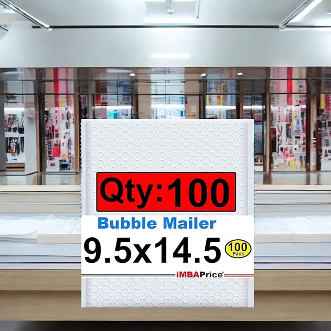 iMBAPrice 9.5x14.5 Inch White Poly Bubble Mailers #4, 100-Pack Large Padded Envelopes, Self-Seal Polybubble Shipping Bags for Mailing & Packaging