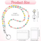 Lanyards for ID Badges Teacher Gifts Cute Wooden Beaded Lanyard with ID Holder Retractable Badge Reel Keys Eyeglass Chains for Women