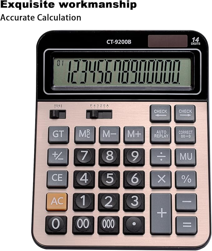 HIHUHEN Large Computer Electronic Calculator Counter Solar & Battery Power 14 Digit Display Multi-Functional Big Button for Business Office School Calculating (HY-9200B)