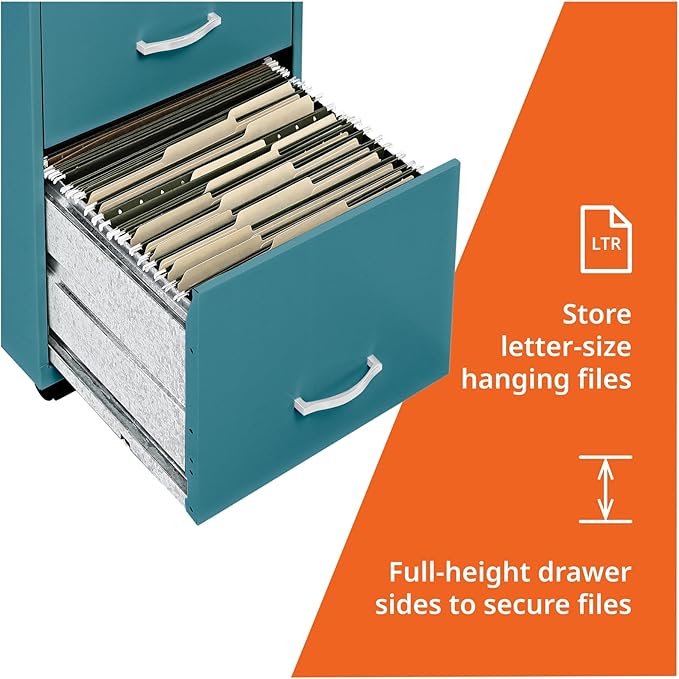Lorell LYS SOHO Box/File/File Teal Mobile Cabinet, 3 Drawer