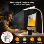 SIBRILLE LED Desk Lamp for Home Office - Eye-Caring Computer Desk Light with Clamp, Adjustable Work Lamp with Color Changing, Dimmable Double Head Monitor Light with Gooseneck, White