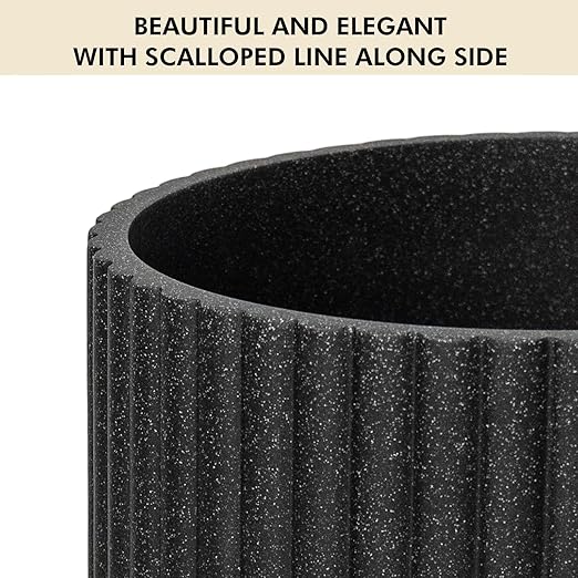 DoveeDosa Black Luxury Stone Bathroom Trash Can, Modern Bathroom Office Trash Can, Resin Wastebasket, Garbage Receptacle Bin for Bathrooms, Offices, Powder Rooms, Kitchens (Black)