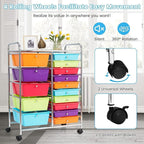 LDAILY 15 Drawer Rolling Storage Cart, Rolling Cart with Drawers for Classroom, Art Supply Craft Organizer on Wheel with Metal Frame & Handles for Home Office School