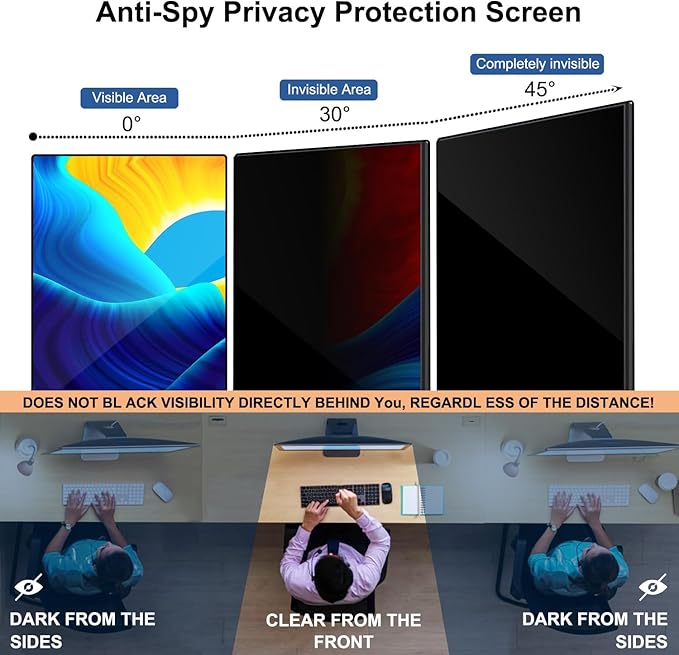 Pozlle 24 Inch Computer Privacy Screen Shield [2 Pack] for 16:10 Widescreen Desktop Monitor - Anti-Glare Blue Light Privacy Filter and Anti Spy Privacy Screen Protector Film