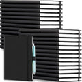Laumoi 28 Pack PU Leather Lined Notebook Journal Bulk A5 Hardcover Notebook College Ruled 5.5 x 8.2 Inch Journal with Pen Holder for School Business Work Writing(Black,Simple)