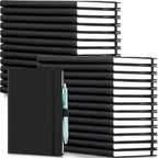 Laumoi 28 Pack PU Leather Lined Notebook Journal Bulk A5 Hardcover Notebook College Ruled 5.5 x 8.2 Inch Journal with Pen Holder for School Business Work Writing(Black,Simple)