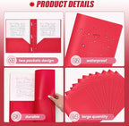 Lincia 100 Pcs Plastic Folders with Pockets and Prong Folders with Prongs 2 Pockets for Office, School for Students, Teachers, Office Workers(Red)