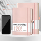 AHGXG Graph Paper Notebook - Grid Notebook Journal, 120 GSM Thick Graph Paper, Large B5 Notebook 96 Pages, Leather Softcover, for Graphing, Writing, Math, Engineering, 7.6'' X 10'' - Rose Gold
