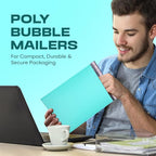 Teal 12.5x19.5 Inch Large Poly Bubble Mailers #6 | Padded Envelopes with Self Seal | Air Lined Cushioned Bubble Mailer | Usable Size 12.5x15 | 100 Pack Bulk | Lightweight shipping Bags
