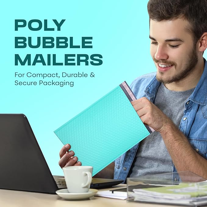Teal Poly Bubble Mailers 7.25x12 inch #1 | Self Seal Padded Envelopes | Cushioned Bubble Mailer | Usable Size 7.25x11 | WaterProof | Lightweight mailing Shipping Bags | 200 Pack Bulk