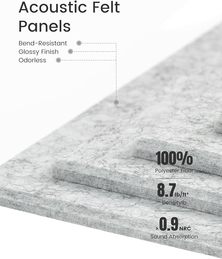 Fluxynara Felt Bulletin Board Tiles -28"x18" Cork Board Alternative for Office Decor, Push Pin Board Wall Organizer 6-Pack -Marble Gray