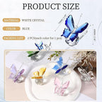 PATIKIL 2 Pcs Butterfly Crystal Paperweight, 75mm / 3 Inch Crystal Paperweight Paper Weight for Home Office Desktop Table Decor Wedding Party Jewelry Ornaments, White/Blue
