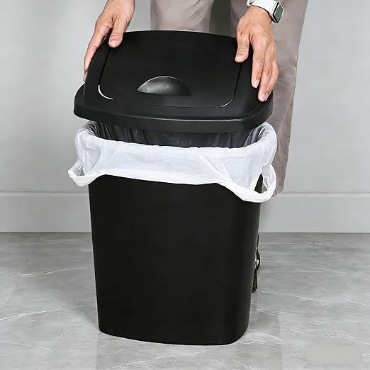 Uumitty 4-Pack Swing Top Wastebasket, 8 Gallon, Black, Modern Plastic Garbage Bin for Kitchen, Bathroom, Garage and Workspace, Fits 8 Gal Liners