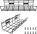 COYACOOL Under Desk Cable Management- 2 Pack Cord Organizer. Metal Wire Cable Management Tray for Office, Studio and Home. Super Sturdy Under Table Cable Management - Black Cable Organizer