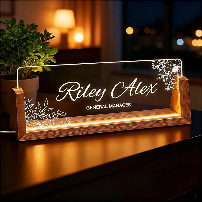 Personalized Office Name Plate for Desk, Custom Light Up Acrylic Desk Sign for Coworker Boss Teacher Gift, Employee Recognition Present