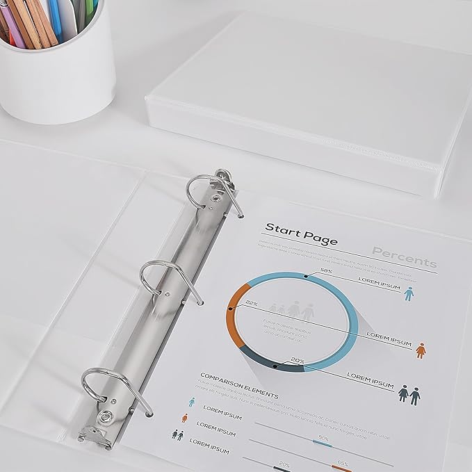 Comix D-Ring Basic View Binder 1 inch 3 Ring Binders, 2.4mm-Thick, Hold 225 Sheets of 8.5" x 11" Paper, 12 Pack (White)