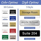 Custom Office Engraved Name Plate for Door or Wall Sign, Personalized Door Name Plate for Office with Adhesive, Laser Engraving, 10 Colors Available, 3 Styles (2" x 8")