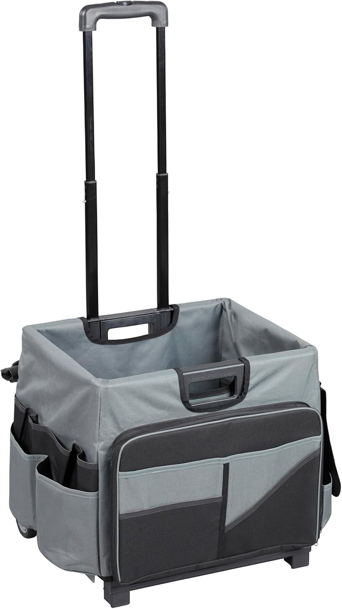 ECR4Kids Universal Rolling Cart with Canvas Organizer Bag, Mobile Storage, Black/Grey