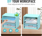 SHARKWOODS 5-Tier Wood Desk Organizer, Paper Tray Organizer for Desk with Adjustable Storage Shelves, Desktop File Organization Paper Sorter Mail Holder for Office Home Classroom, Blue