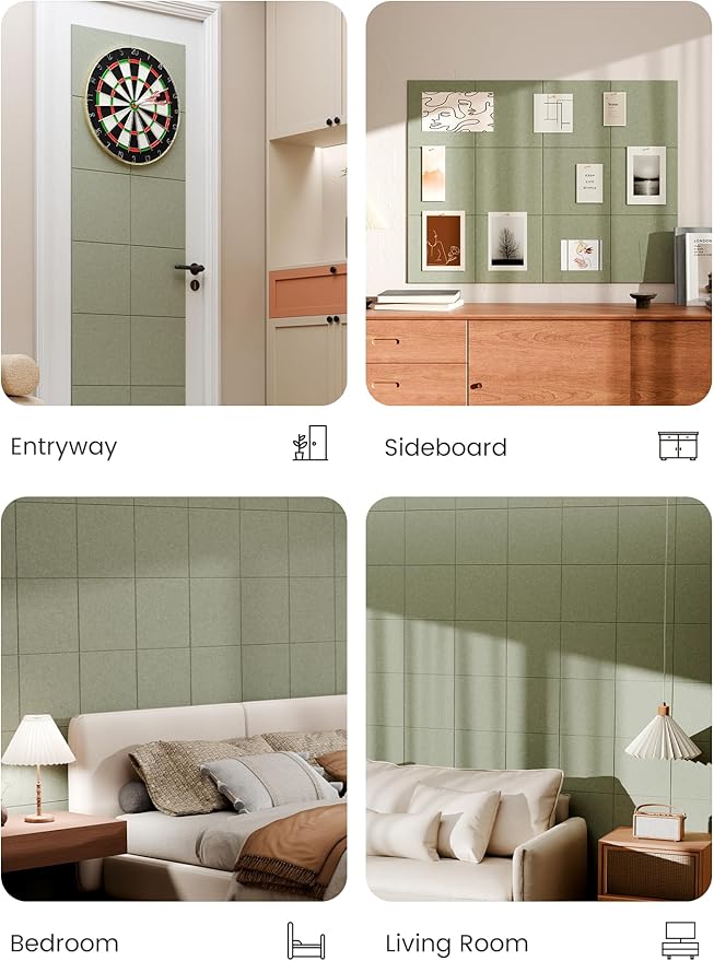 Bumusty Large Cork Board 47"x35" Alternative - 12 Pack Felt Wall Tiles with 70 Safe Removable Adhesive Tabs, 30 Pushpins, Cork Boards for Walls Pin Board Bulletin Board Office Decor (Sage)