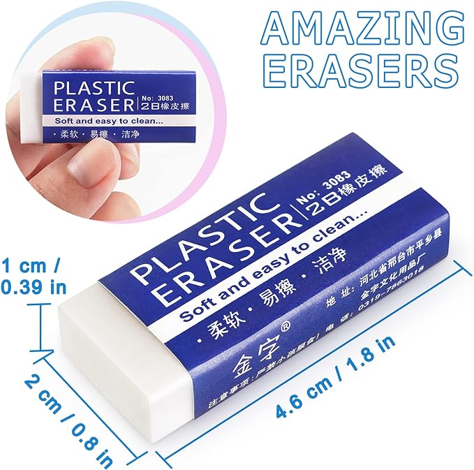 Tamaki 24 Pack Pencil Erasers, Large White Erasers for School Office, Art Erasers for Drawing