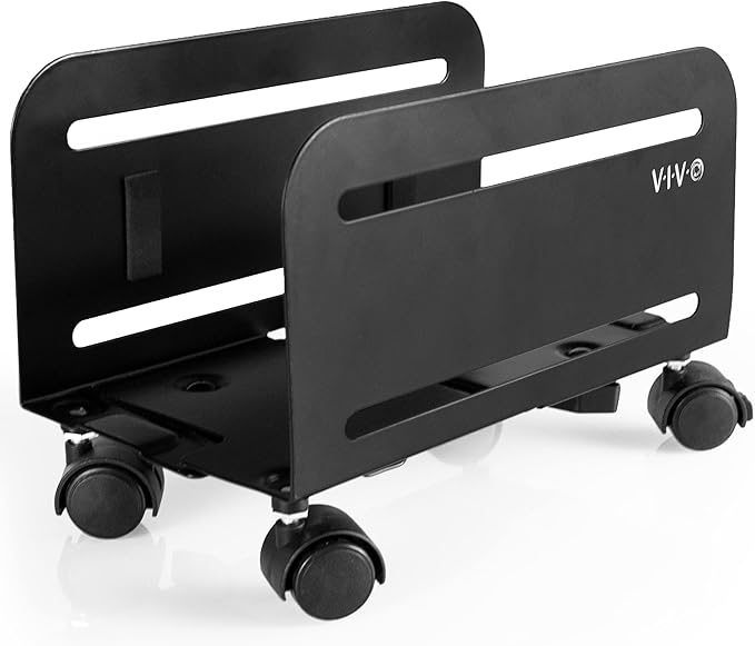 VIVO Computer Mid-Tower Case, CPU Steel Rolling Stand, Adjustable Mobile Cart Holder with Locking Caster Wheels, Black, CART-PC01