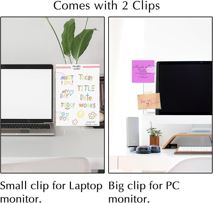 Keenjorika 2PCS Multifunctionnal Monitor Documents Holder, Clear Acrylic Board with Clips, Desktop Message Board for Office with Sticky Note
