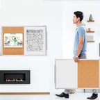 Magnetic White Board and Cork Board Combo, 36 X 24 inches Whiteboard Bulletin Combination Board, Wall Mounted Dry Erase Message Board for Home, School and Office