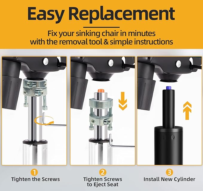 MASTERY MART Office Chair Gas Cylinder Replacement Kit, 4" Stroke Heavy Duty Hydraulic Pneumatic Piston, 1000 lbs Capacity, Universal Fit for Desk Chairs, Easy Installation with Removal Tool & Gloves