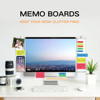 Monitor Memo Boards for Computer, Upgrade Transparent 3 PCS (Left & Right & Bottom) Multifunction Screen Message Reminder Pad Side Panel Phone Holder Organizer for Office Desktop, with Pen Sticky Note
