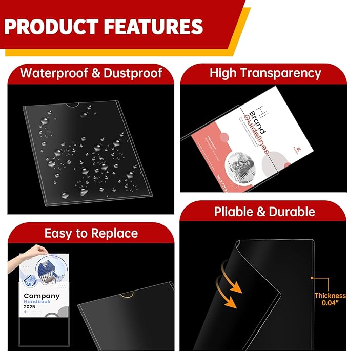 JR-MOV Magnetic Sign Holder 8.5 x 11 - Clear Plastic Frame for Refrigerator, Rigid Paper Holder for Picture Document, Adhesive Frames for Wall Window Door Sign 20 Pack