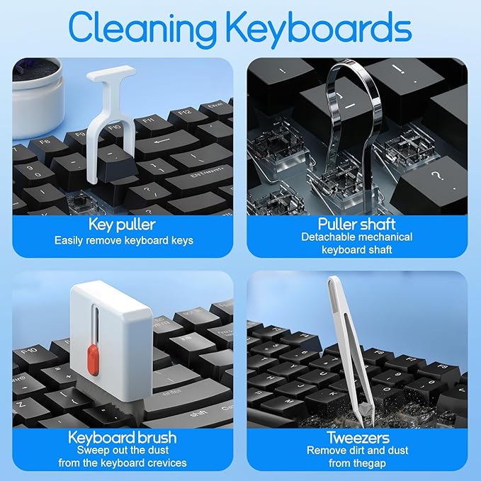 Keyboard Cleaning Kit Laptop Cleaner, 32-in-1 Computer Screen Cleaning Brush Tool, Multi-Function PC Electronic Cleaner Kit Spray for iPad iPhone Pro, Earbuds, Airpods, Camera Lens, Monitor (White)