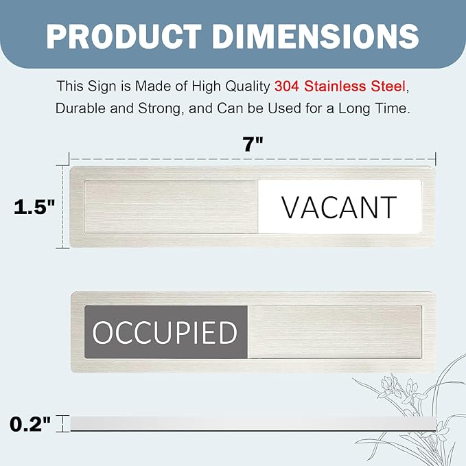 Vacant Occupied Privacy Sign, Vacant Occupied Door Sign for Home Office Restroom Conference Hotels Hospital, Slider Door Indicator Tells Whether Room Vacant or Occupied, 7'' x 1.5'' - Stainless Steel