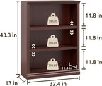 Bevfint 43 in Tall Bookcase, 3-Tier Bookshelf Open Storage, 33 inch Wide Floor Standing Indoor Furniture, Book Cases for Home School Library Office Bedroom Kids, Mahogany 3 Tiers