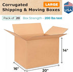 Large Shipping & Moving Boxes 20"L x 16"W x 14"H (20-Pack) - Extra Strength 200 lb vs Regular - Corrugated Durable Moving Boxes for Shipping - Large Box for Moving - Carton Box by IDL Packaging